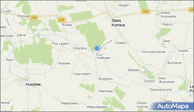 mapa Kiełbaski, Kiełbaski na mapie Targeo